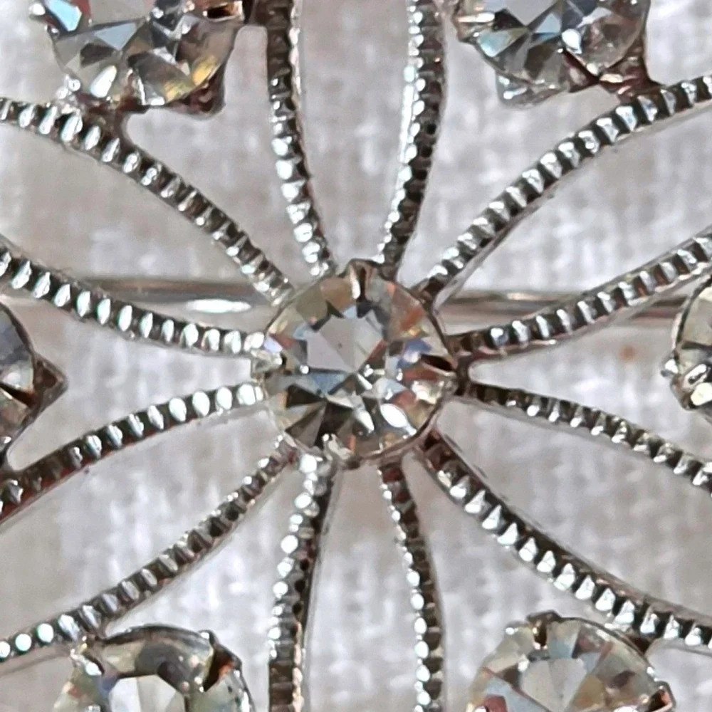 Carl Art Vintage Brooch Sterling Silver Rhinestone Floral Unique Circle Pin